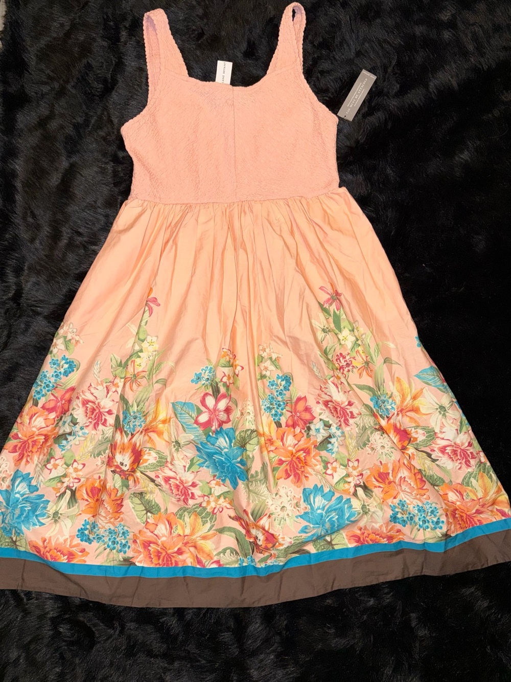 Lane Bryant Peach Floral Border Sundress with Teal Accent